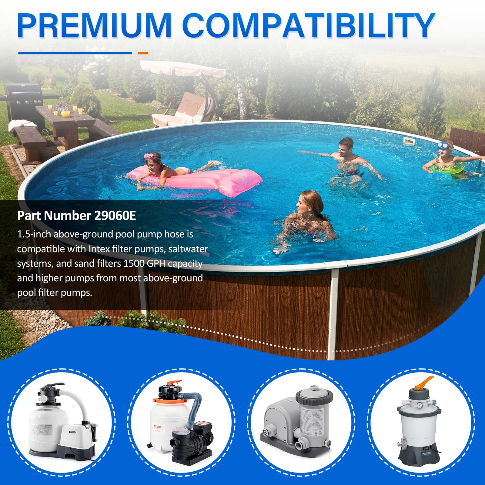 Ophjerg 1.5 Pool Pump Hose For 29060E Intex Pumps Saltwater Systems And Sand