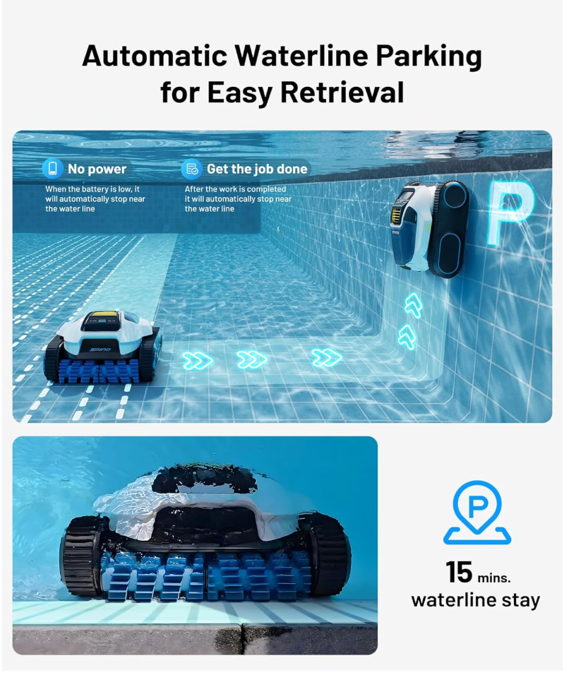 Spino E1 Cordless Robotic Pool Cleaner Wall & Waterline 1600 Sq Ft 210min App