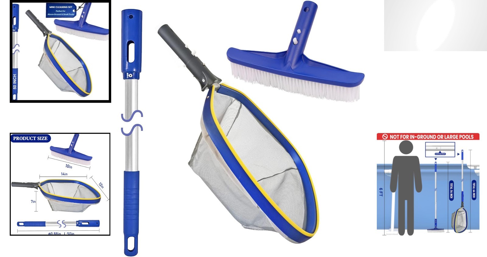 Effortless Pool Maintenance Set: 14 » Brush & Fine Mesh Skimmer Net Included