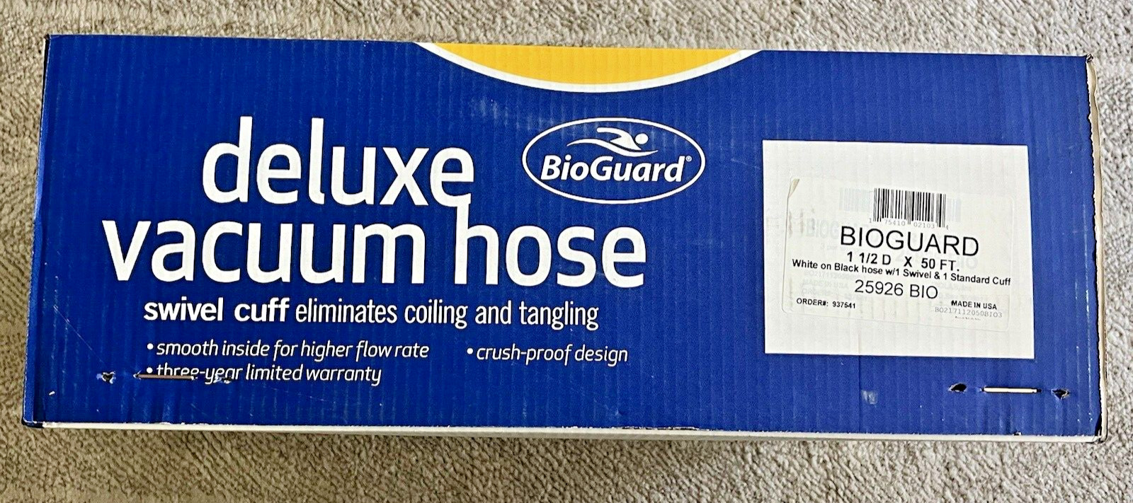 BIOGUARD NIB Deluxe Vacuum Hose | Swivel Cuff | White On Black | 50&prime;