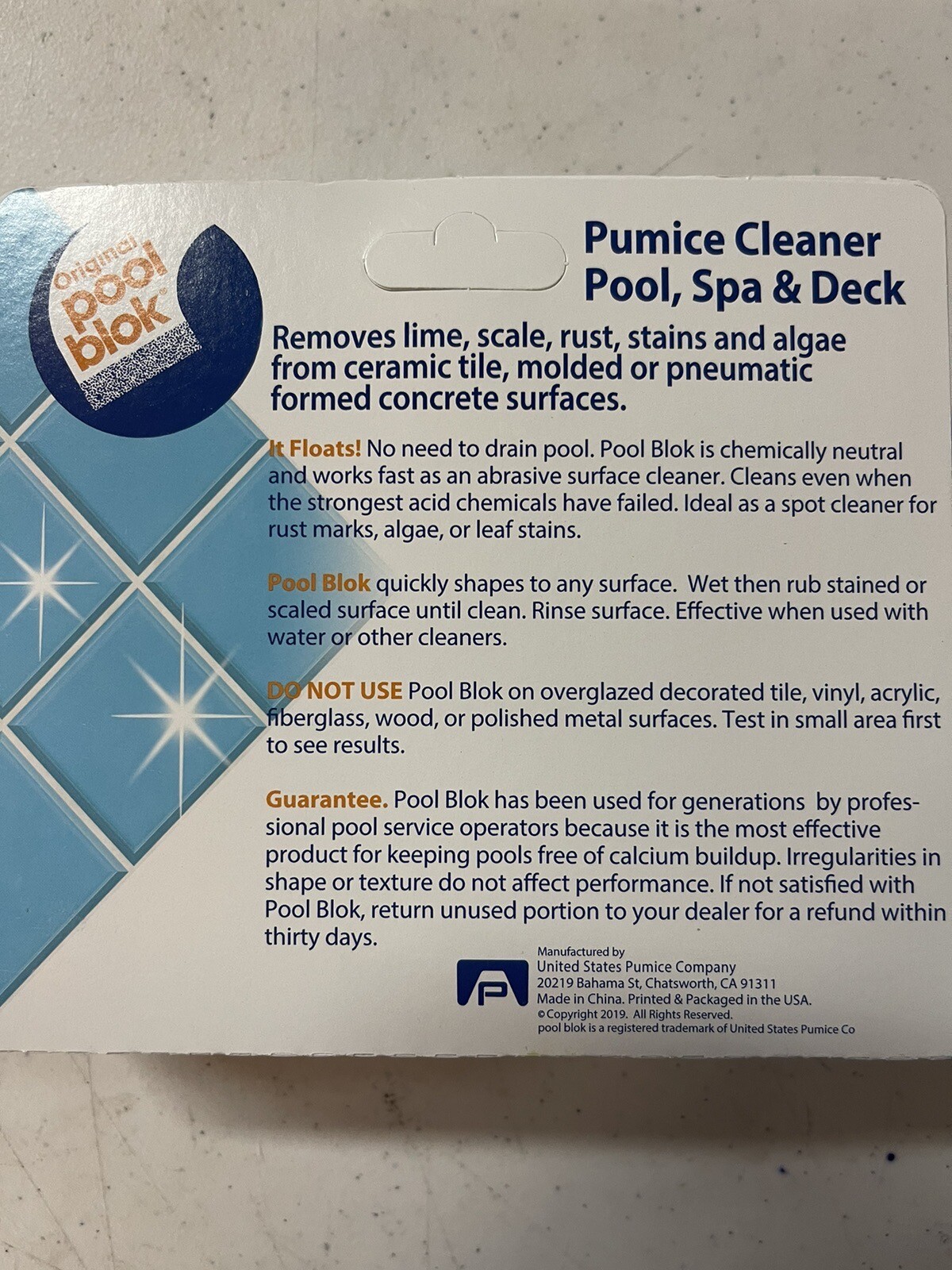ORIGINAL POOL BLOK PUMICE TILE & Concrete Cleaner Cleans Pools, Spas Etc.