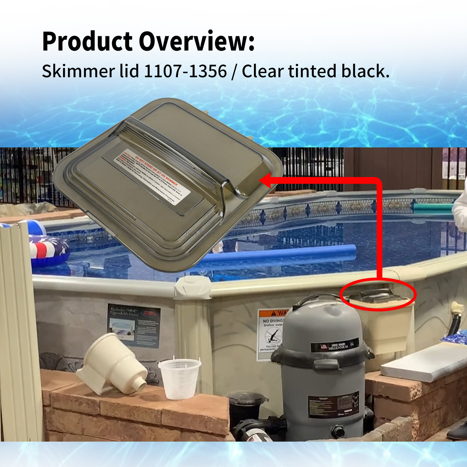 1107-1356 Deluxe Skimmer Lid Fits Doughboy Clear for Skim-Line Deluxe