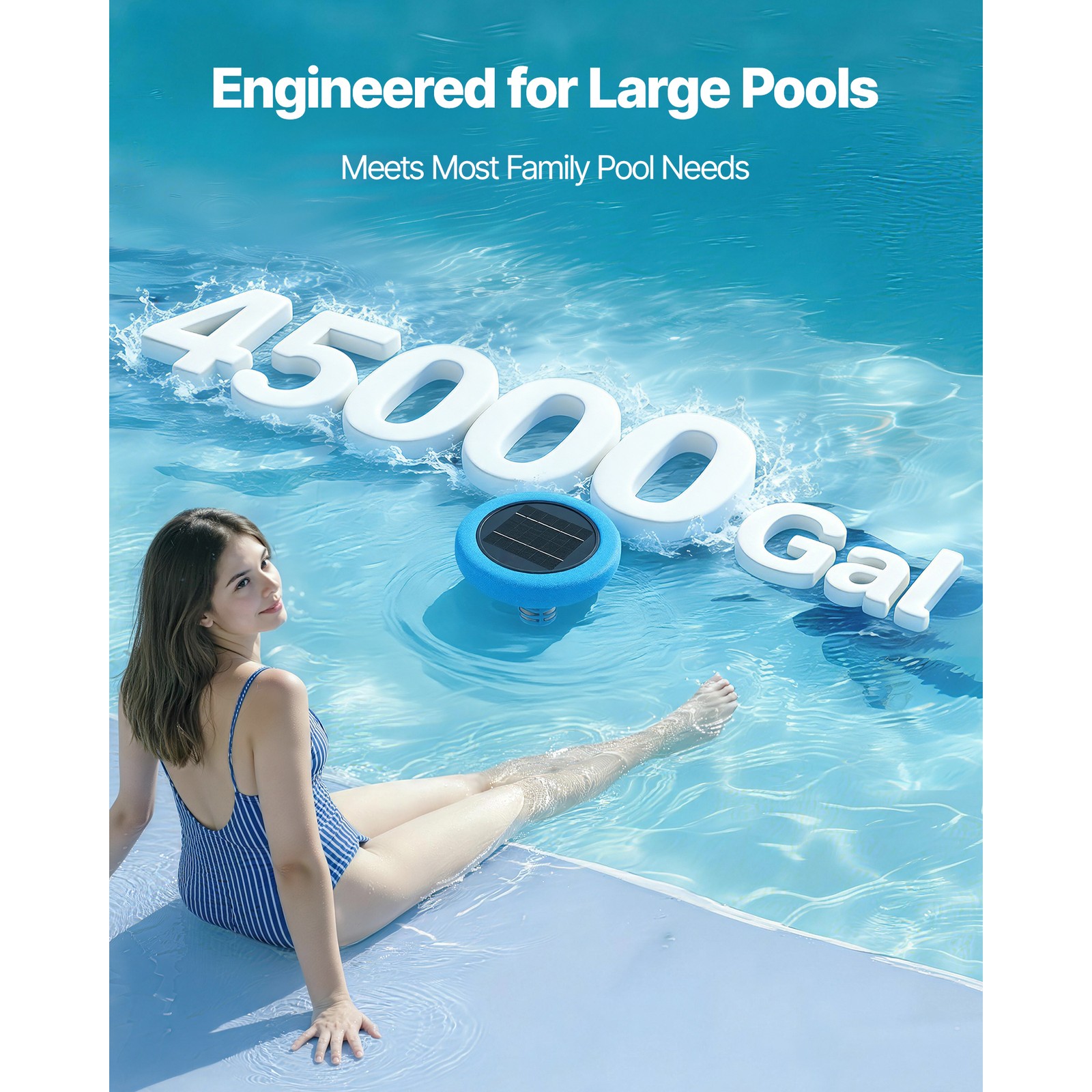Uimoso Solar Pool Ionizer Round Copper Purifier for Pools Up to 45000 Gal, Blue