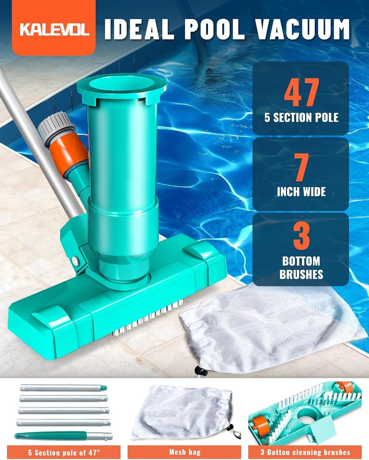 Light Green Manual Pool Vacuum Cleaner for Above Ground & Inground Pools