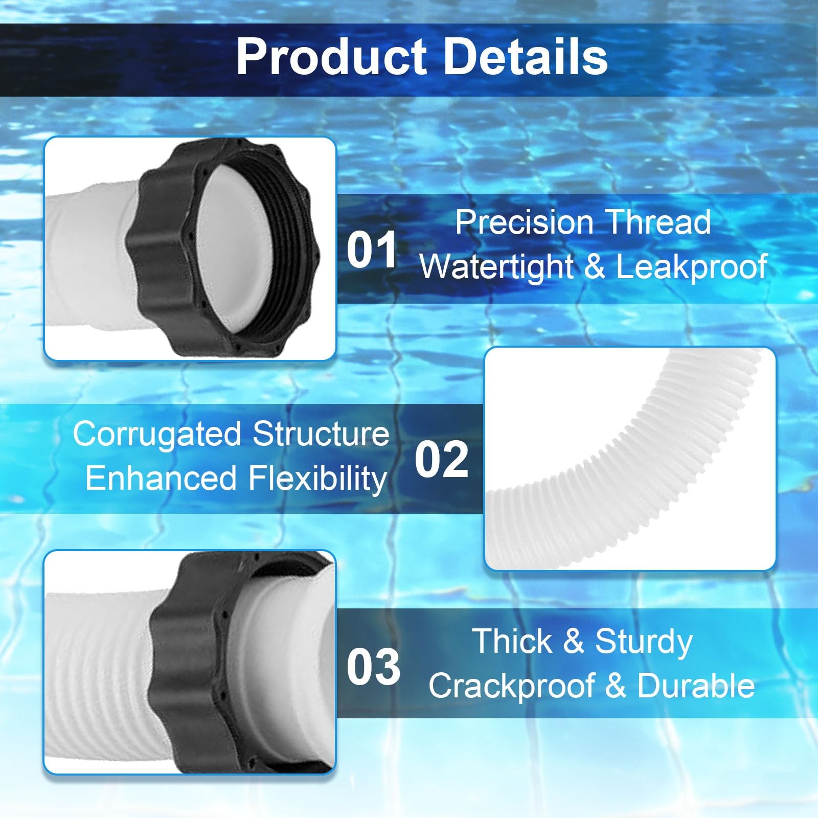 Pool Filter Pump Replacement Hose, 1.5&Prime; Diameter, 16&Prime; Long, 20 Inches, 2 PCS