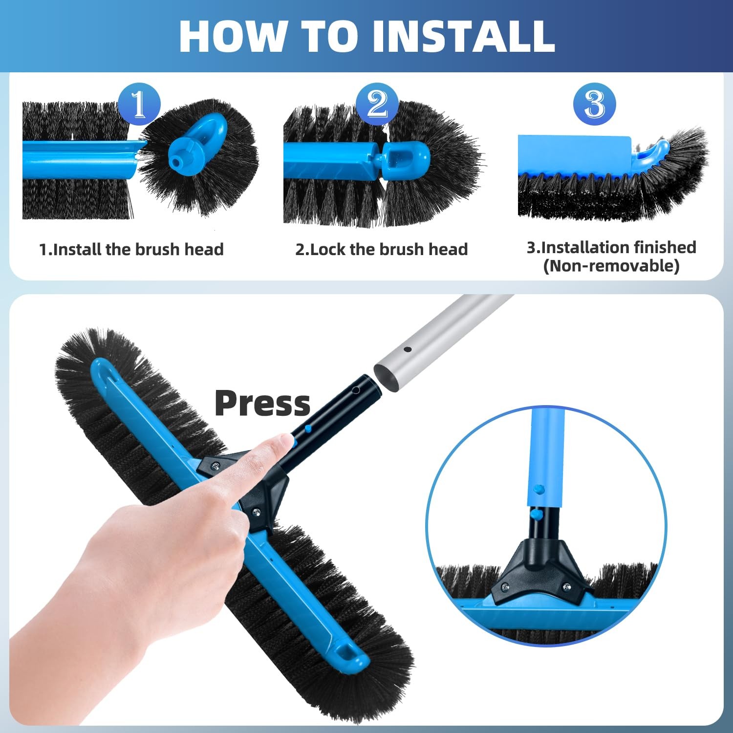 20&Prime; Wide Pool Brush Head, Heavy Duty Pool Cleaning Brush with 12-Rows Soft Br…
