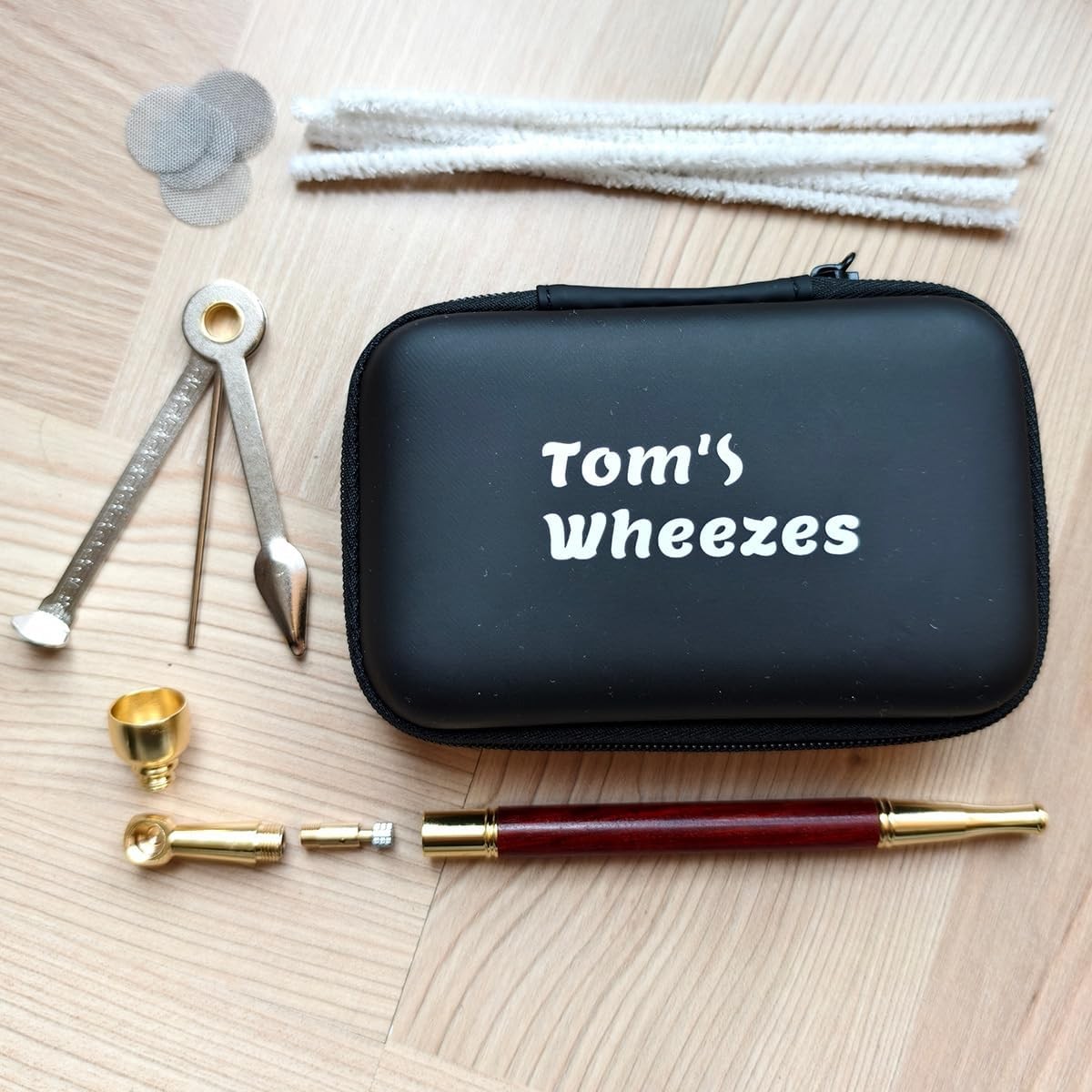 Wood Tobacco Pipe With Cleaner Tamper Tool Black Bag, 6 inch Smoking Red