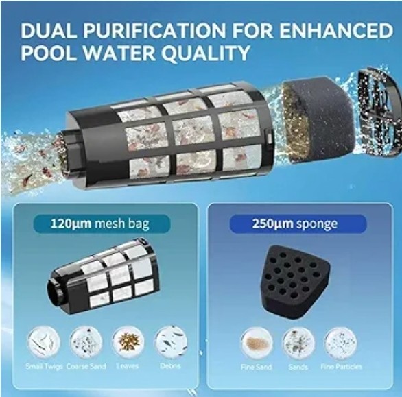 PoolMr Cordless Handheld Pool Vacuum Rechargeable Cleaner 18.5 GPM 60Min