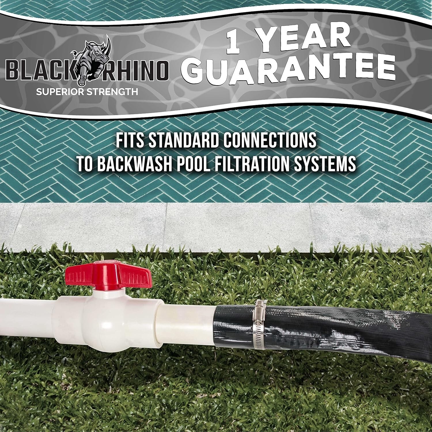 US Pool/Black Rhino 2&Prime; Diameter x 25&rsquo;/Heavy Duty Reinforced Pool Backwash Hose