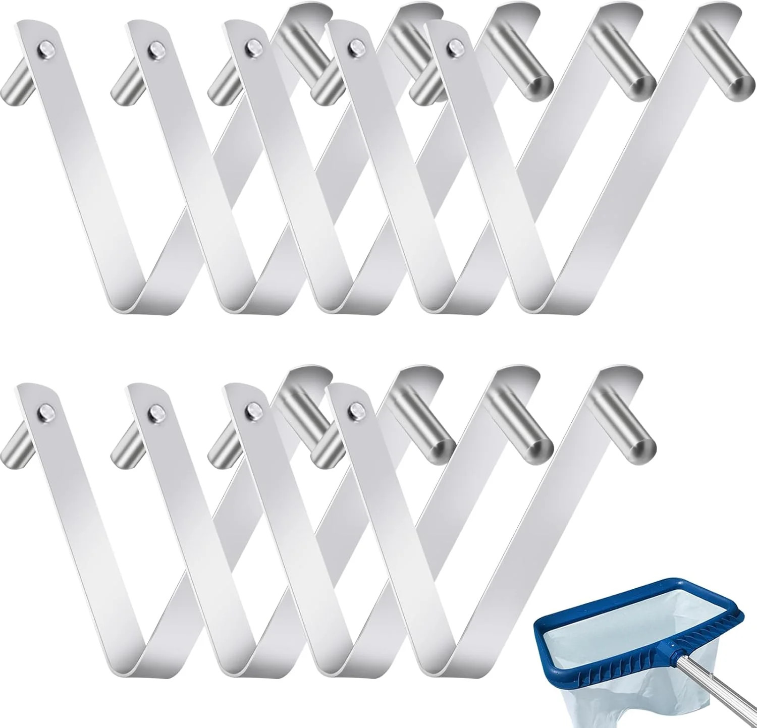 CANIPHA 9Pcs Pool Brush Clip V-Shaped Clip, Innovative Pool Hooks for Poles Doub