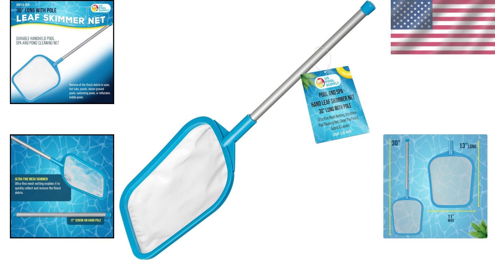 Effortless Cleaning with 17&Prime; Ultra-Fine Mesh Pool Skimmer Net for Hot Tub & Spa
