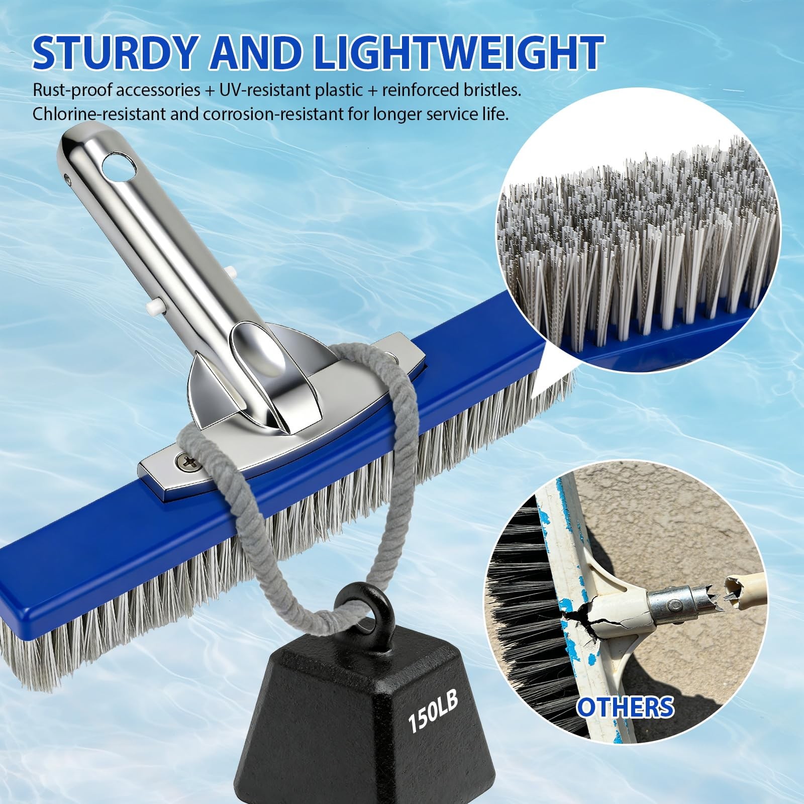 10-Inch Pool Brush Head – Combo Nylon & Stainless Steel Wire Bristles, Heavy Dut