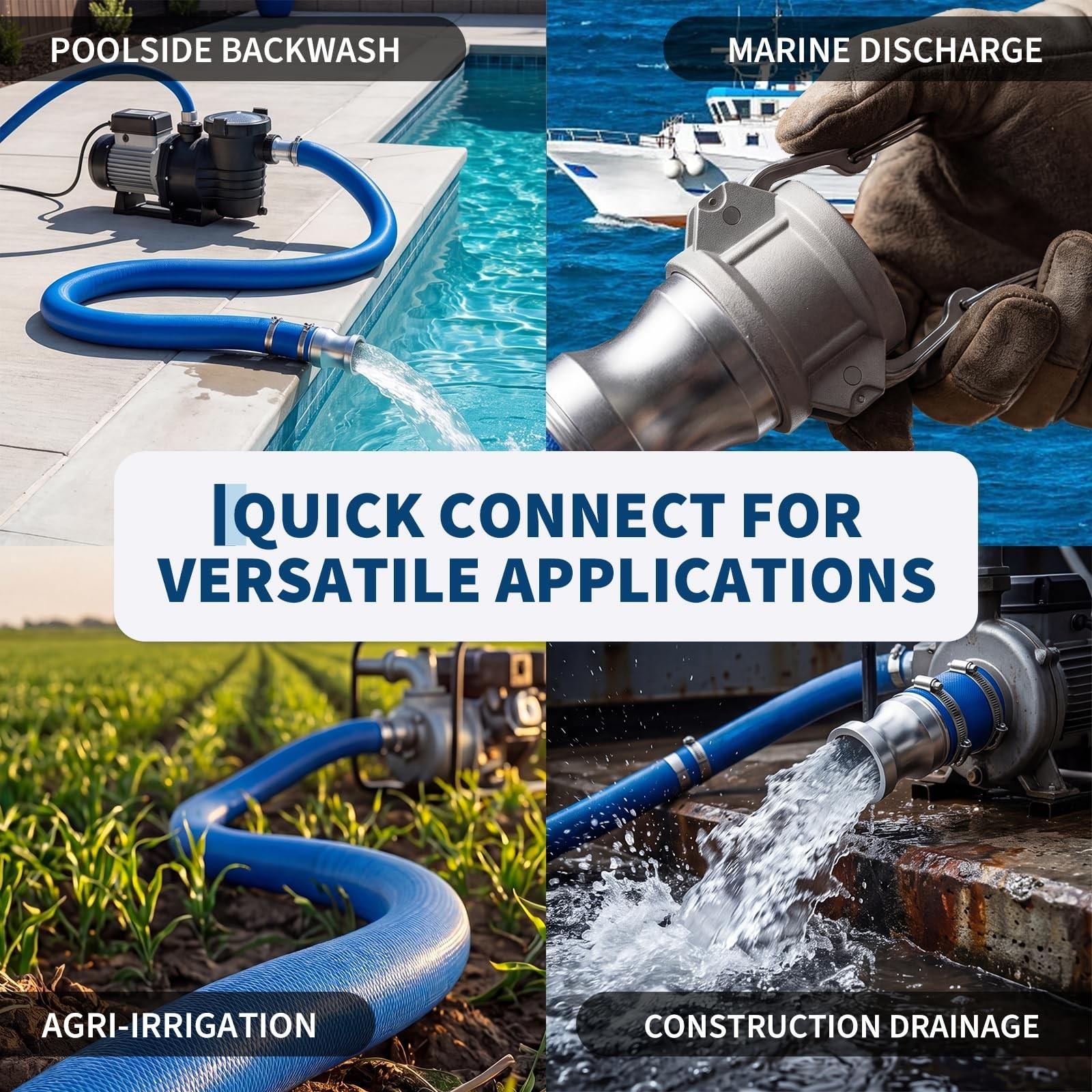 Discharge Hose Lay Flat Hose 1.5&Prime;x50/100ft,2&Prime;x50/100ft PVC Backwash Drain Hose