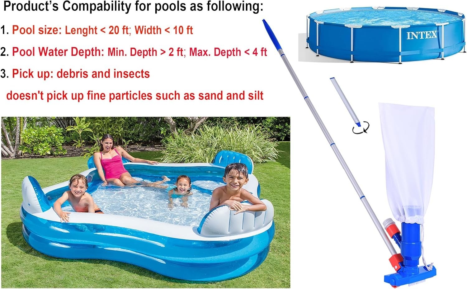 57-Inch Water Pressure Pool Vacuum with Extra Head – No Electricity Required