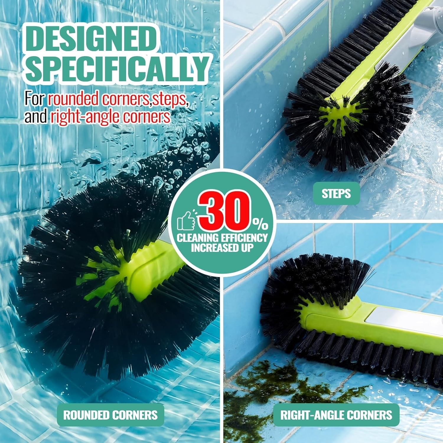 Ergonomic Pool Scrub Brush for Tile and Vinyl with 1.25” Pole Compatibility