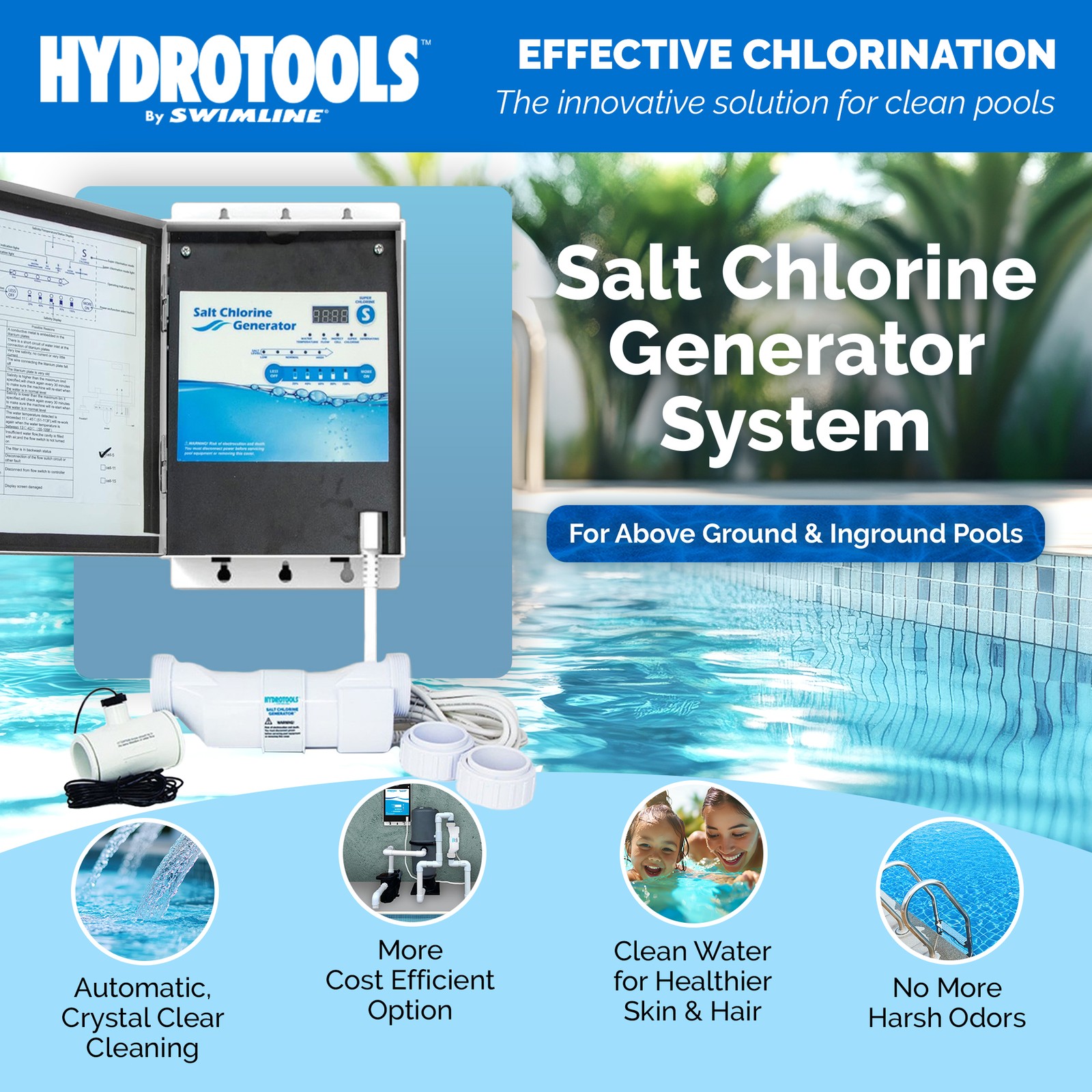 Swimline 87615 Salt Water Chlorine Generator System, 15K Gallon Swimming Pools