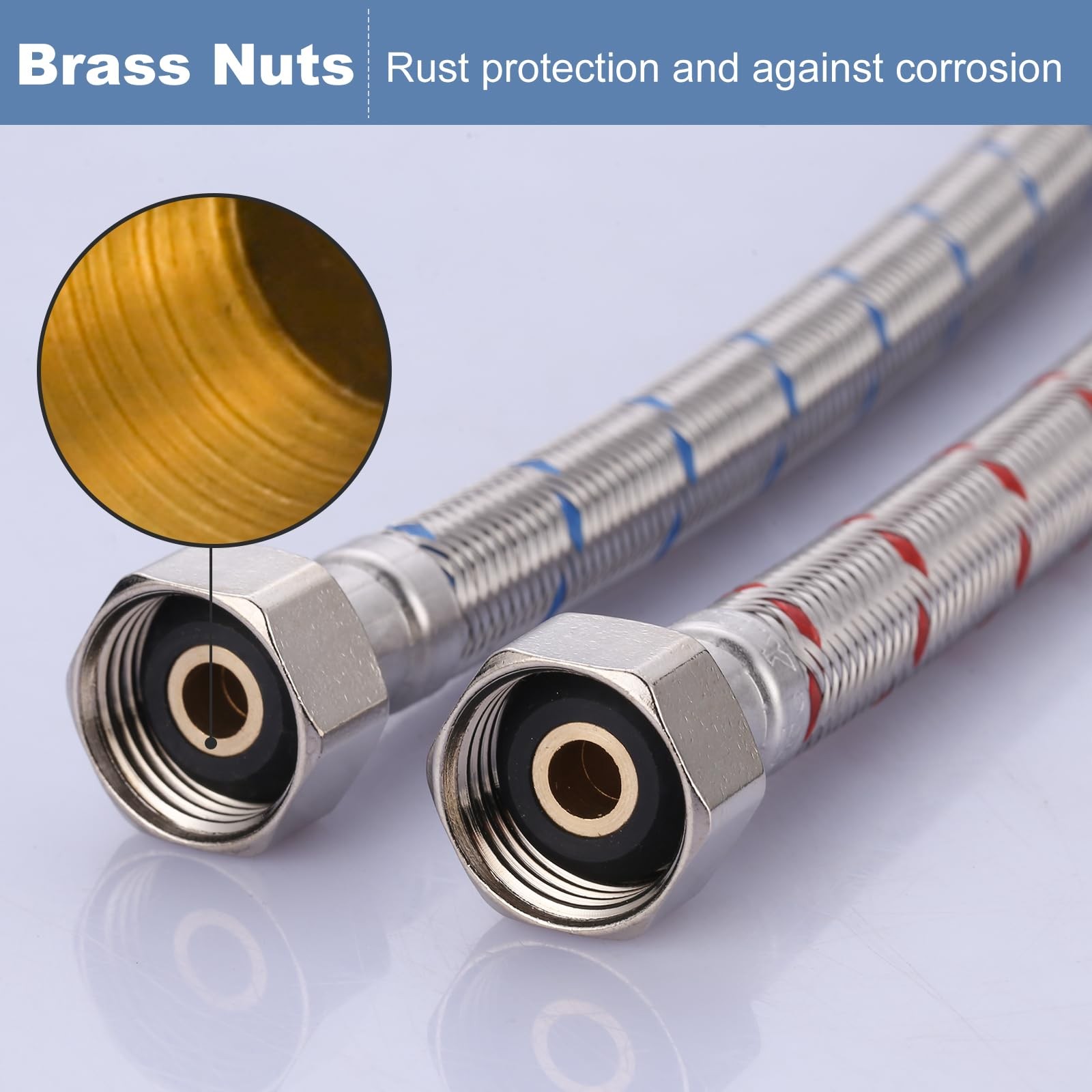 72 Inch Length Faucet Hose 1/2” to 1/2”, ARCORA Braided 72 Inch, Silver