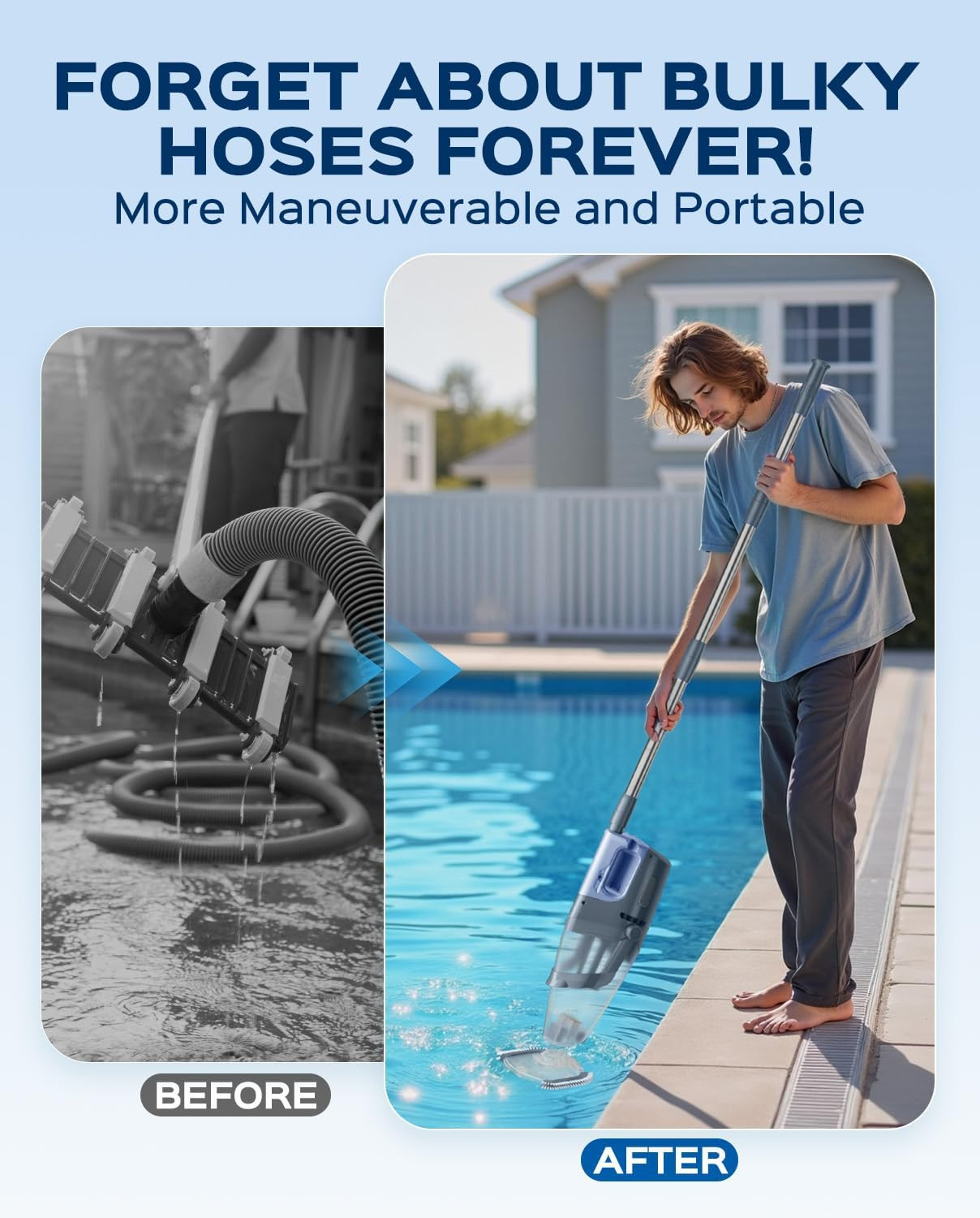 Cordless Handheld Pool Vacuum Cleaner with Telescopic Pole, 26.5 GPM Powerful Su
