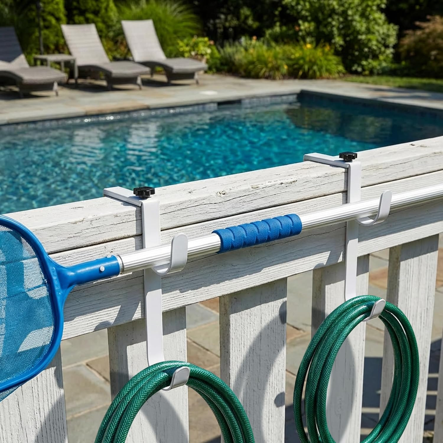 2 Pcs Double Pool Fence Hooks for Pool Equipment, Adjustable Pool Pole Hanger Ho