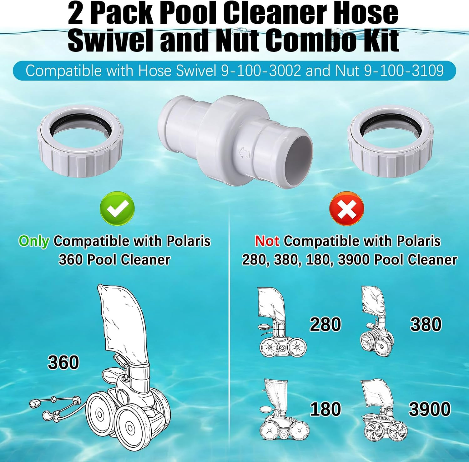 3 Pack 9-100-3102 Replacement Pool Hose Compatible with Polaris 360, 6-Ft Cuffle