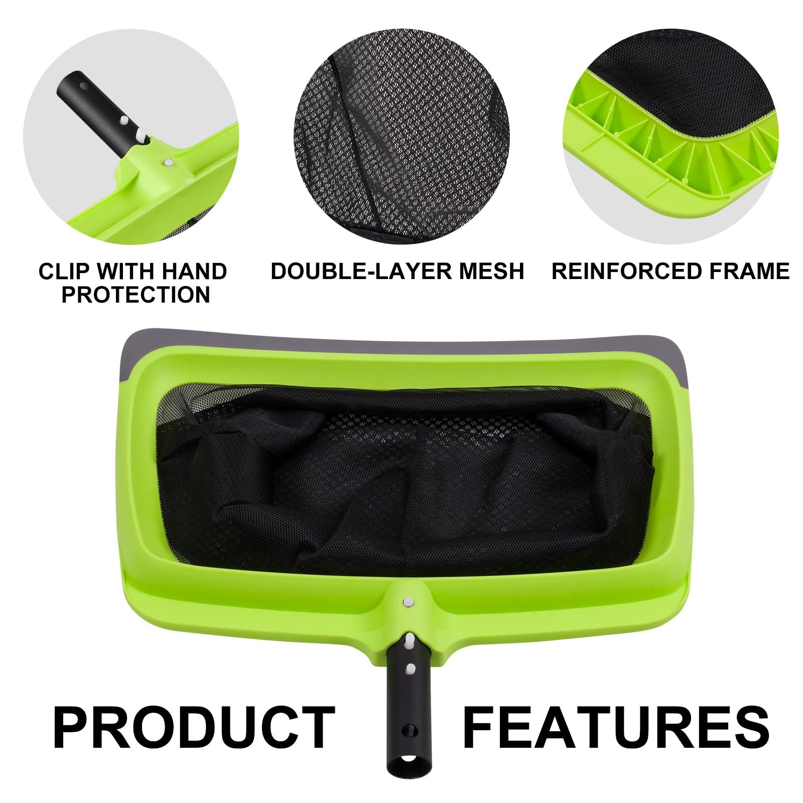 HeavyDuty Swimming Pool Leaf Skimmer Net with Rubber Lip & Deep Rake