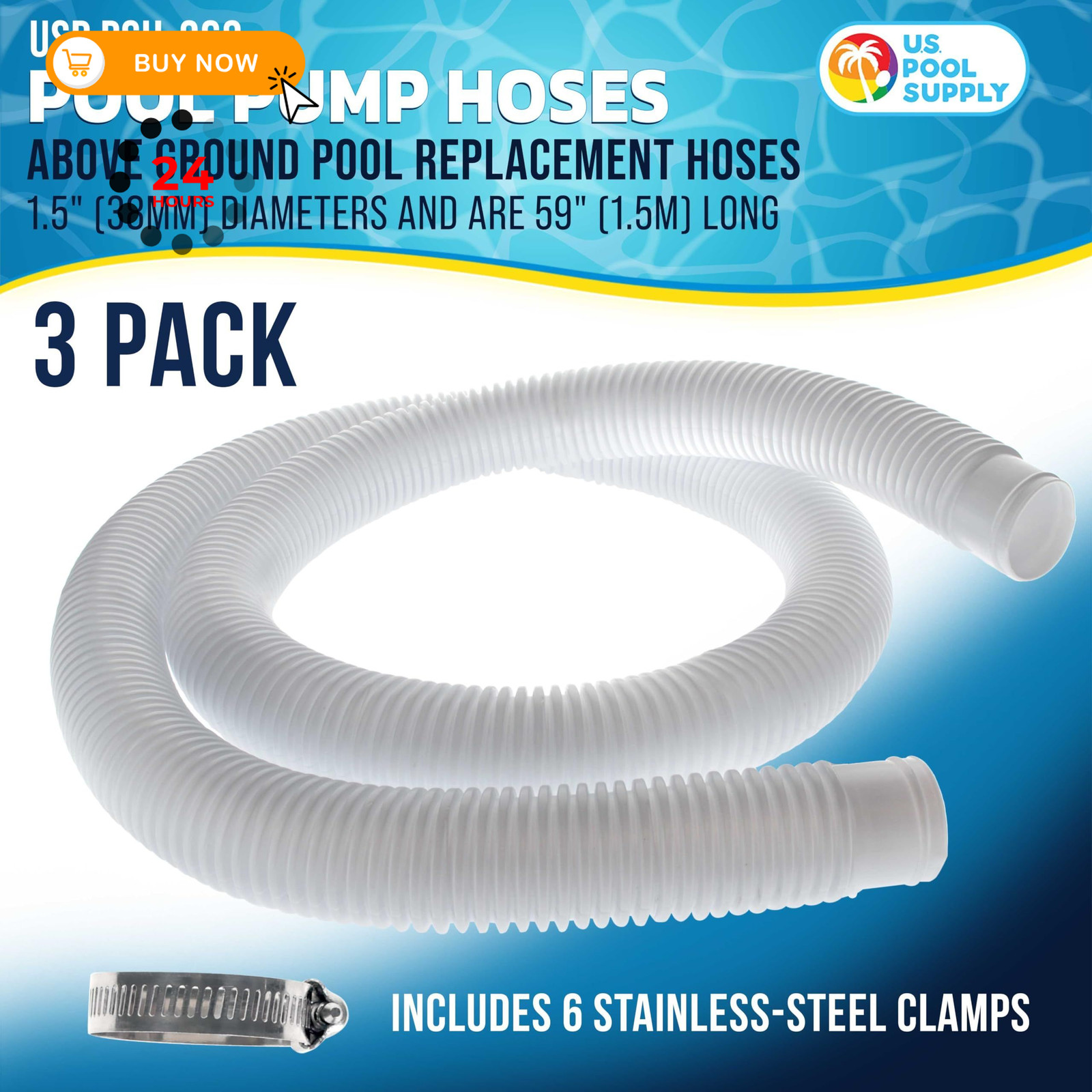 U.S. Pool Supply Above Ground Hose Replacement 1.5&Prime; 1.5 Inch, White