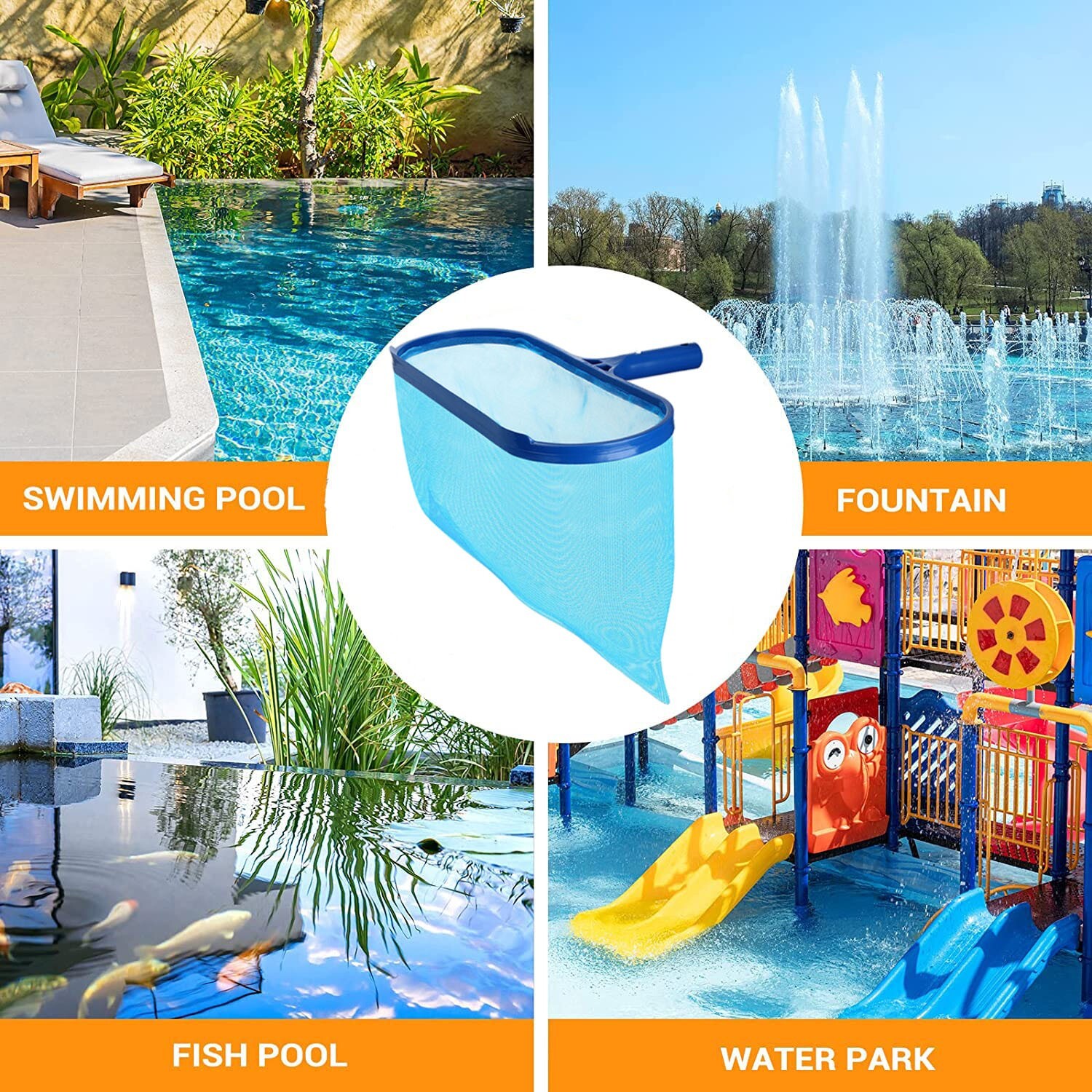 Leaf Skimmer Surface Net Plastic Handle Swimming Pool Spa Hot Tub w/ Magnet