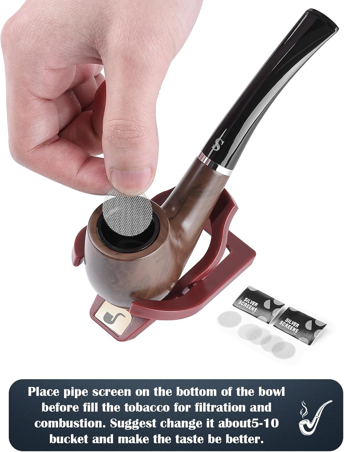 Joyoldelf Tobacco Pipe Set, Short Handle Curved Smoking with brown