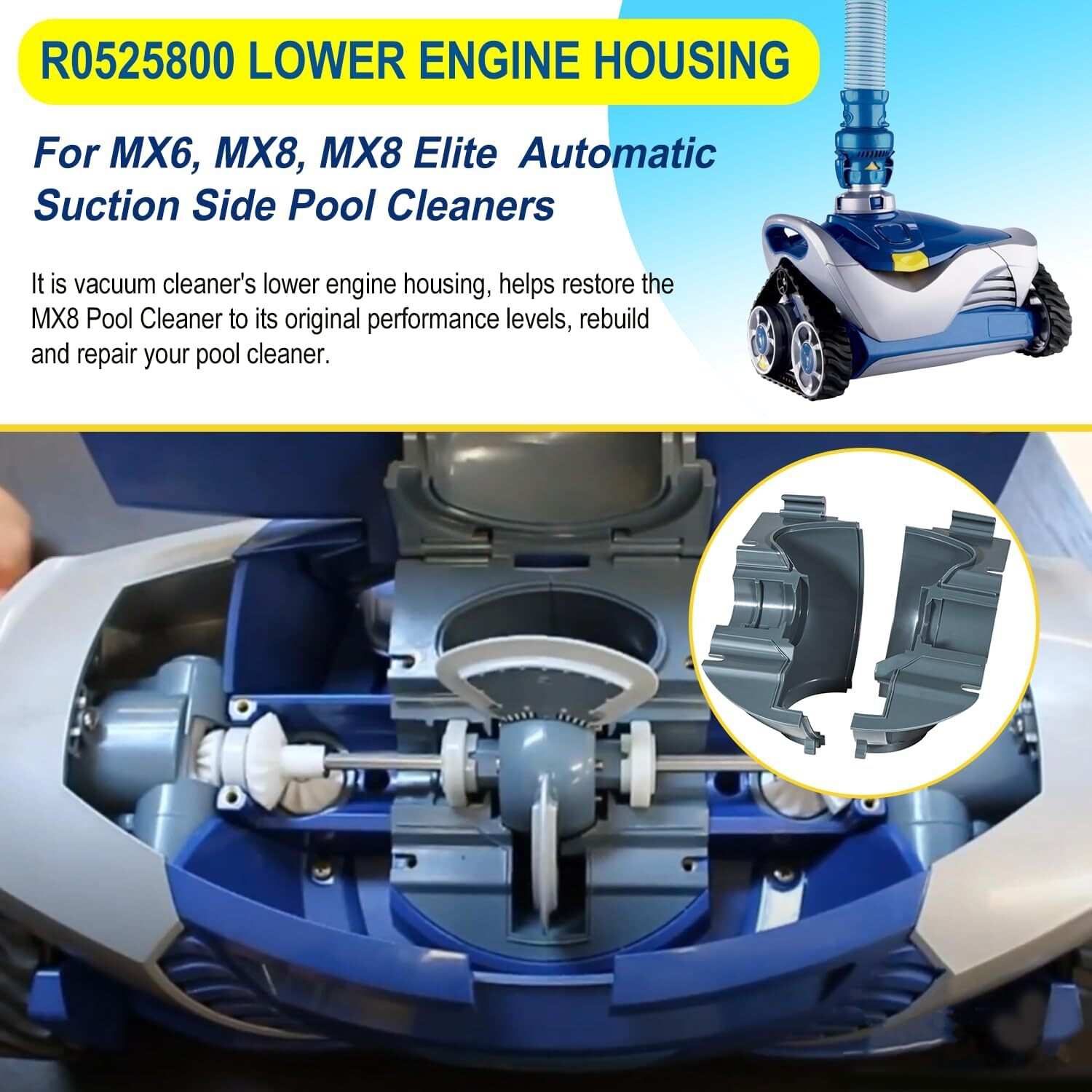 Lower Engine Housing Assembly R0525800 Replace for Zodiac Baracuda MX6 MX8 MX8EL