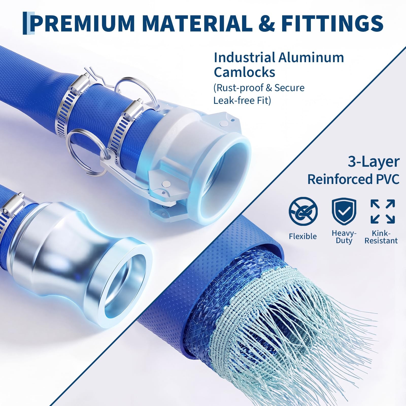 1.5&Prime;x50/100ft,2&Prime;x50/100ft Pool Backwash & Drain Hose W/Aluminum Camlock Fittings