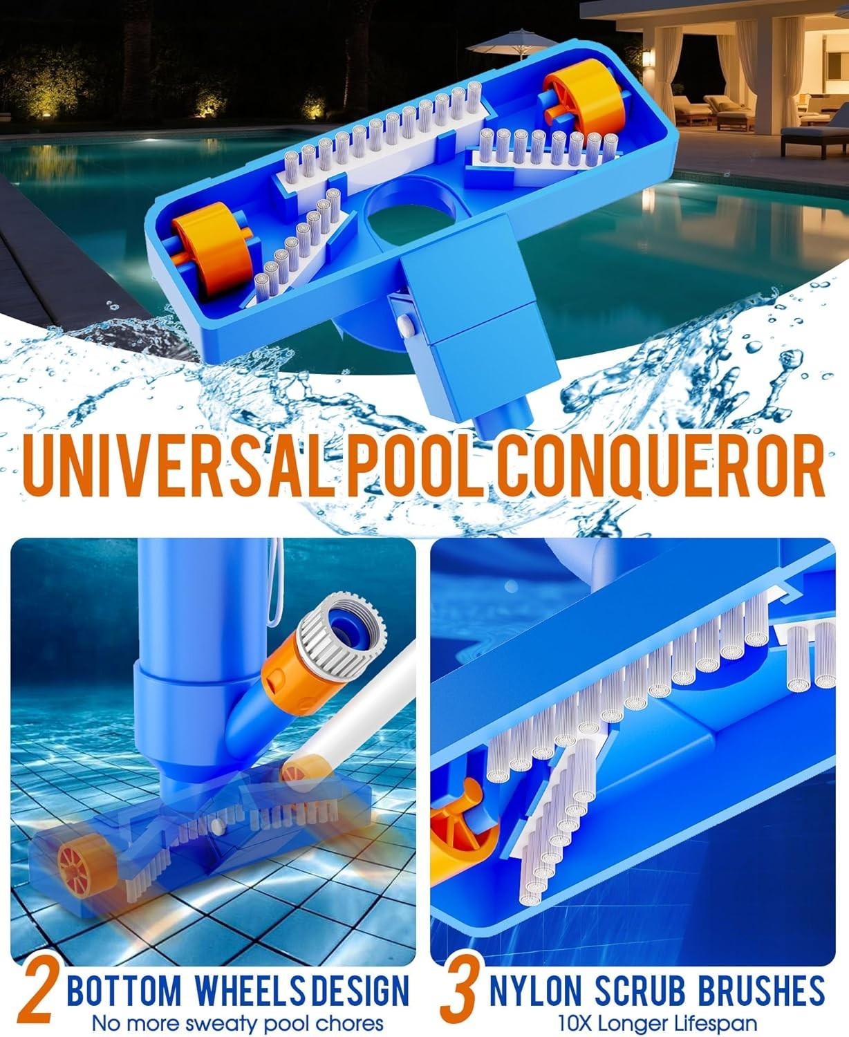 Sky Blue Handheld Pool Vacuum with Telescopic Pole & Scrub Brushes for Above …