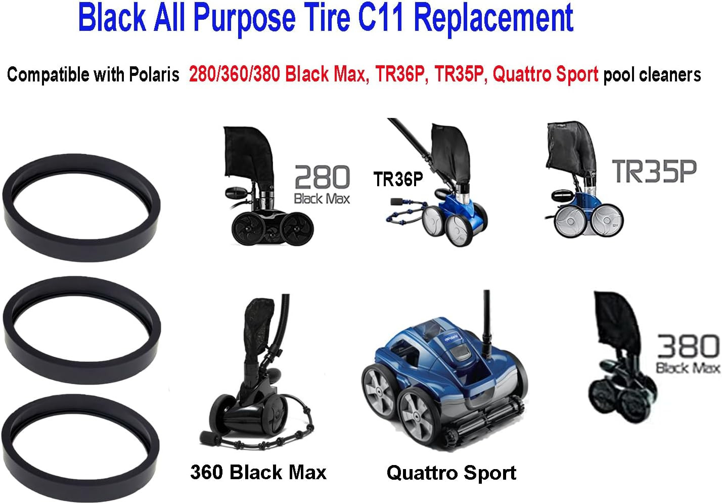Pool Cleaner All Purpose Tire C11 For Polaris 280/380/360 Black Max, TR35P, T…