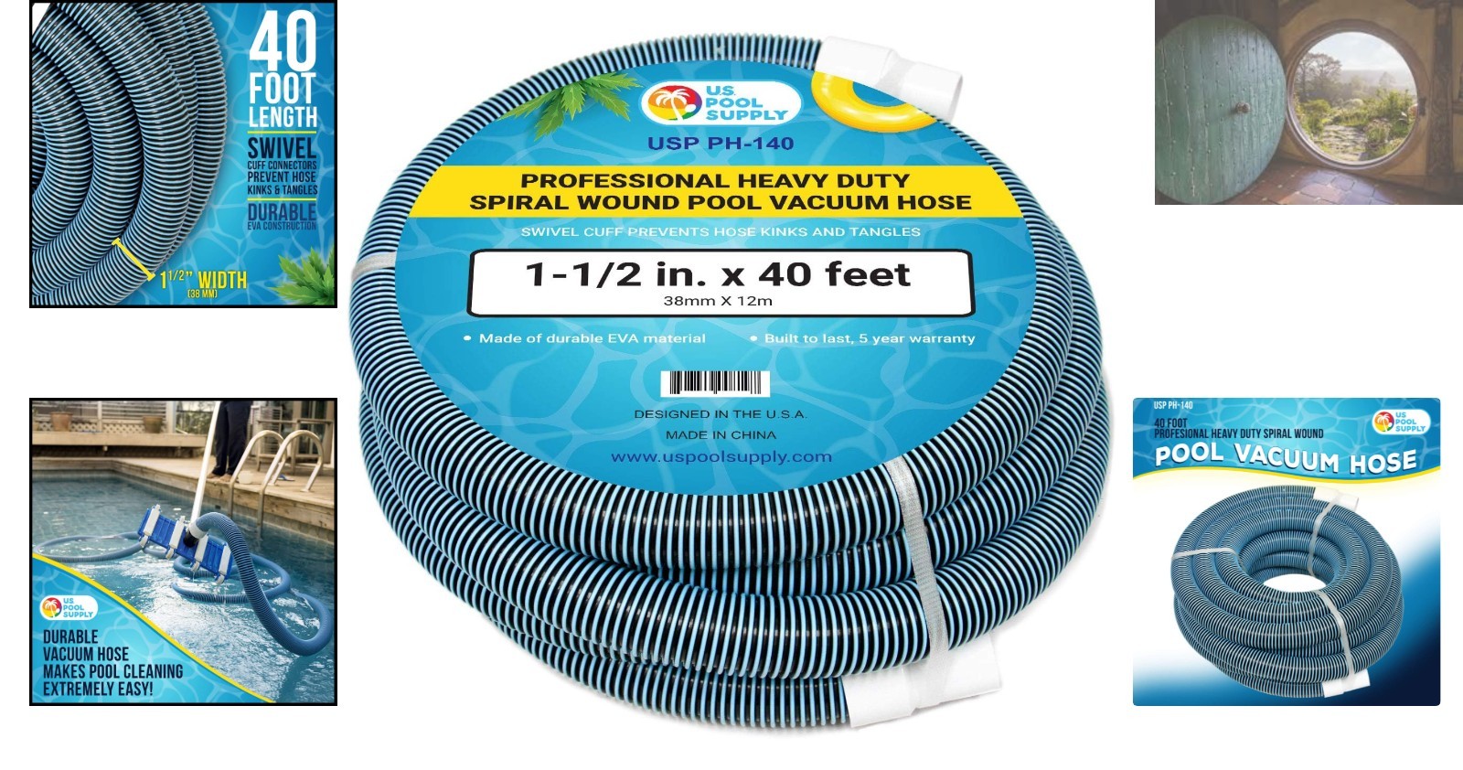 Professional 1-1/2&Prime; x 40&prime; Heavy Duty Pool Vacuum Hose with Kink-Free Design