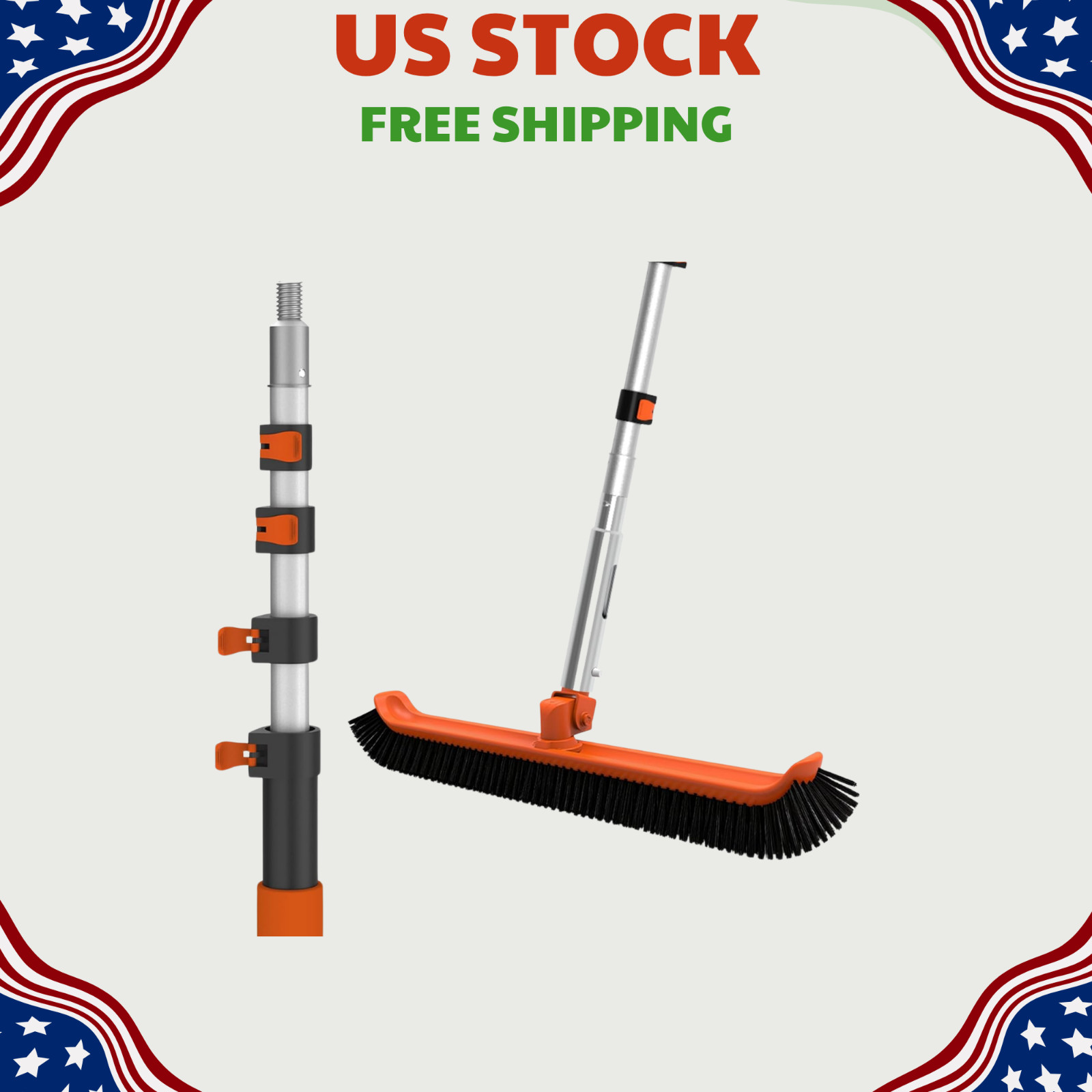 NEW Pool Brush with 12FT Telescopic Pole & 18&Prime; Scrubber Head for Walls Floors Ti