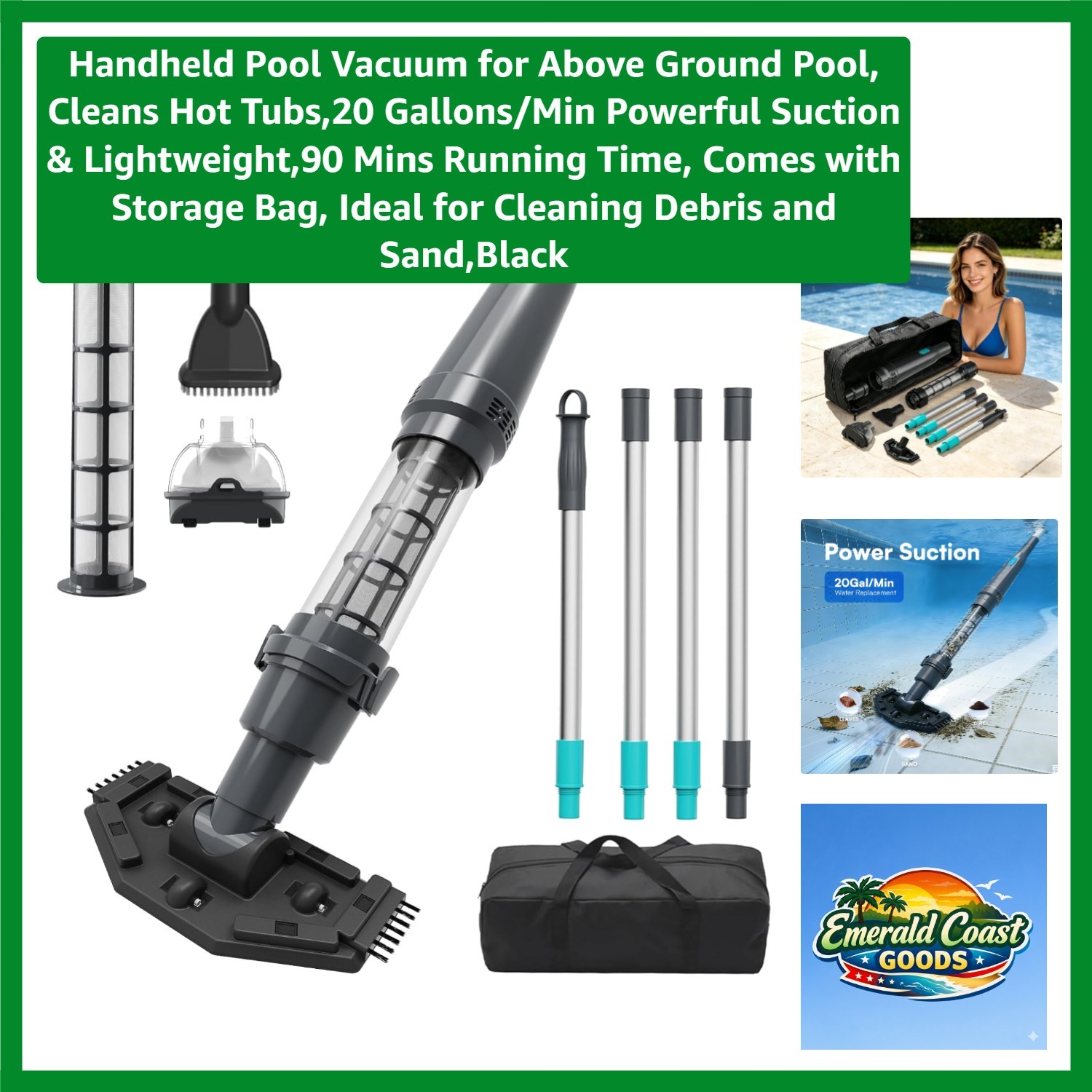 Versatile Handheld Pool Cleaner – Includes Extension Poles & Reusable Filter