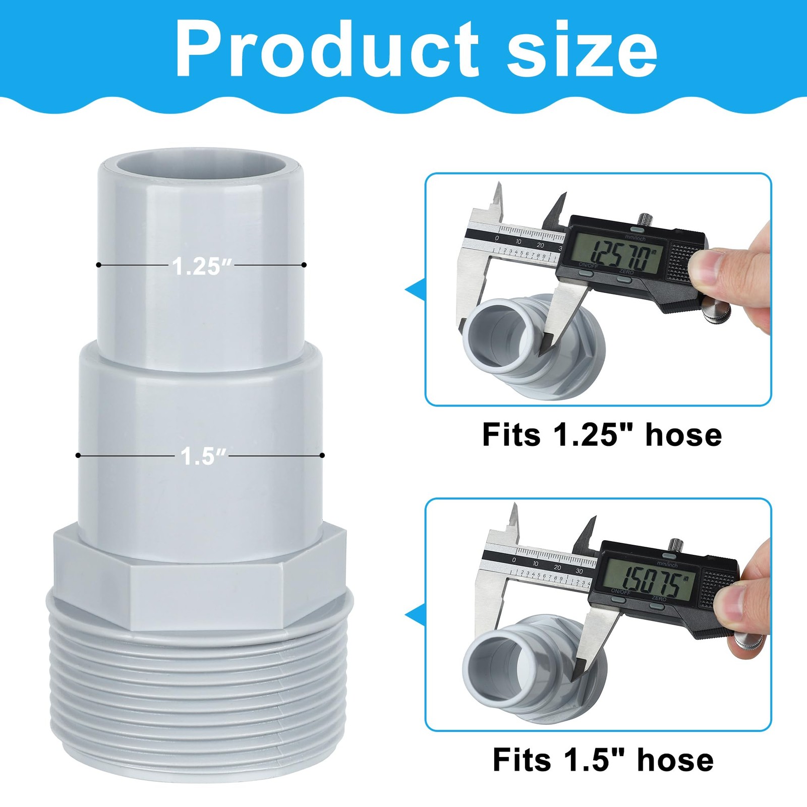 4 Pack Universal Combo Pool Hose Adapter 1.5 inches or 1.25 inches, Gray