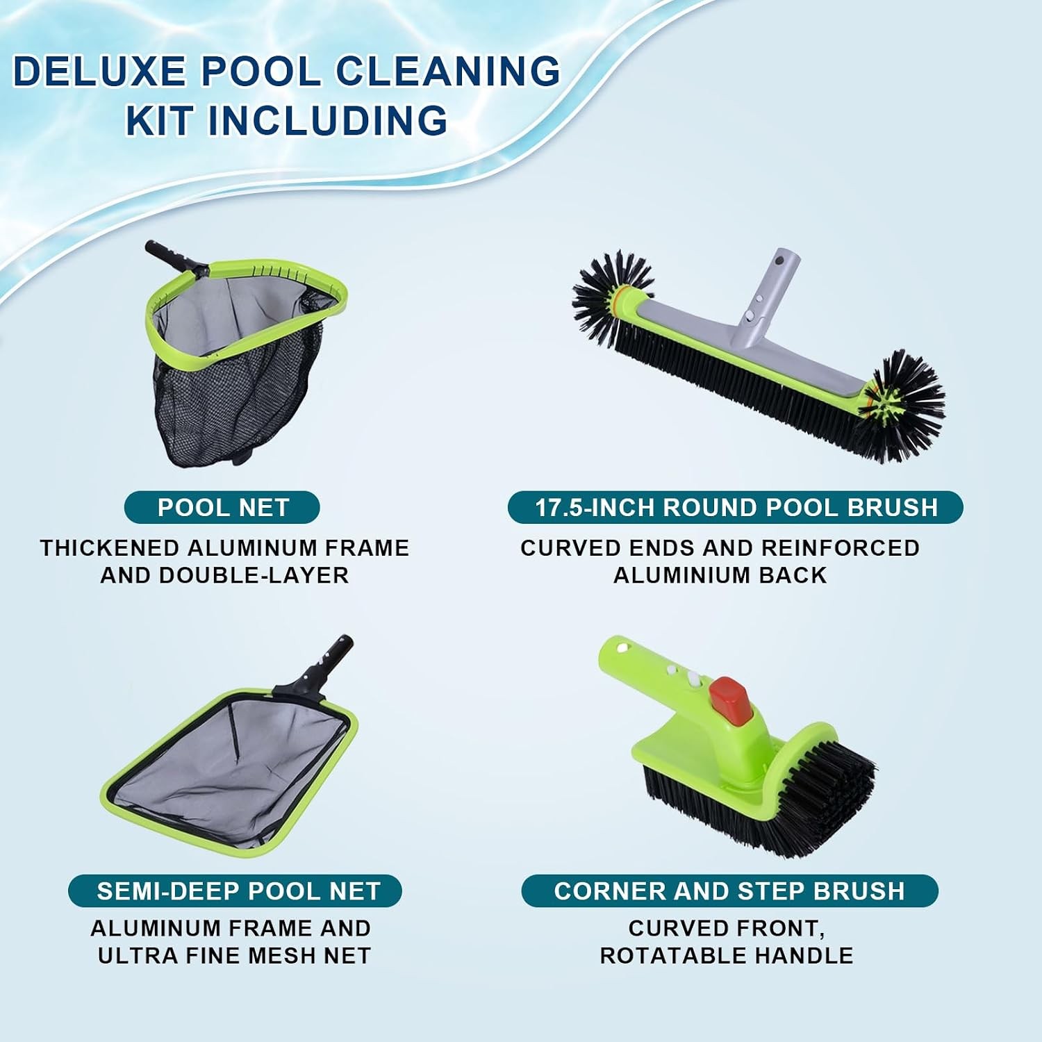Sepetrel Pool Cleaning Kit: Skimmer, Brush, Net (No Pole)