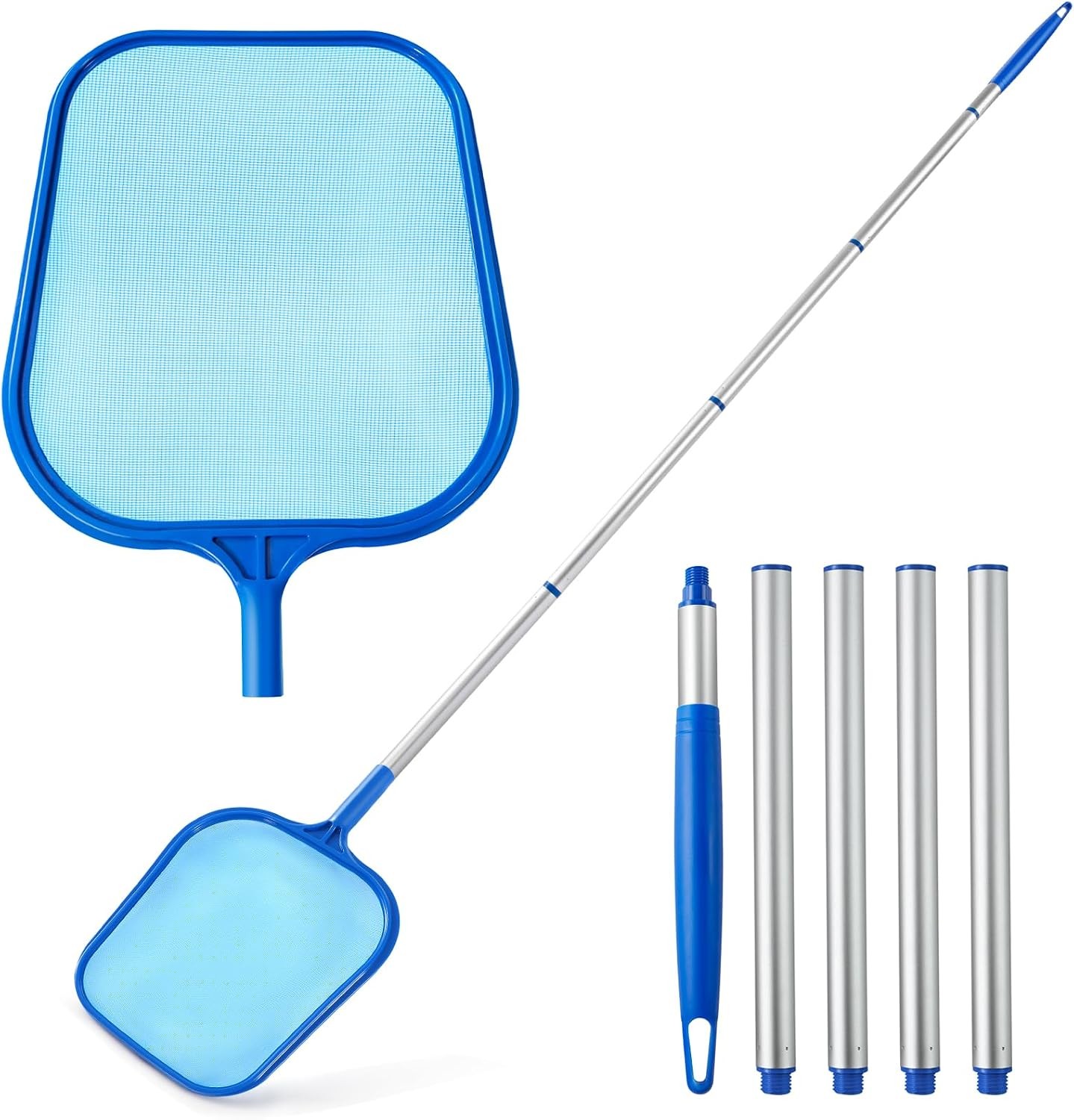 Pool Skimmer Net with 5 Section Adjustable Telescopic Aluminum Pole, 25 »- 64