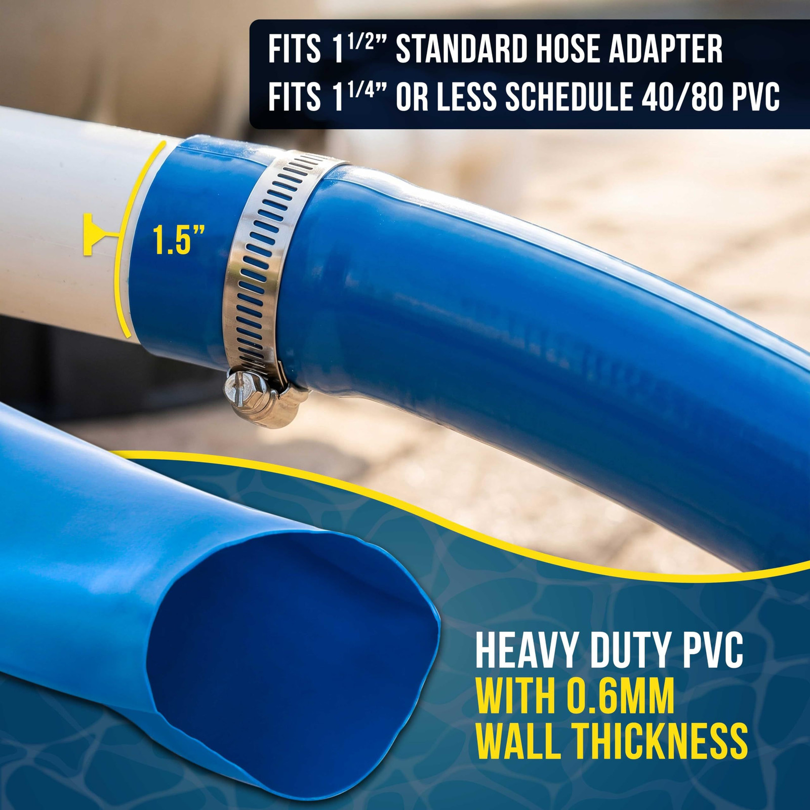U.S. Pool Supply Backwash Hose 1.5&Prime; x 50&prime; – 1-1/2-inch x 50-Feet, Blue