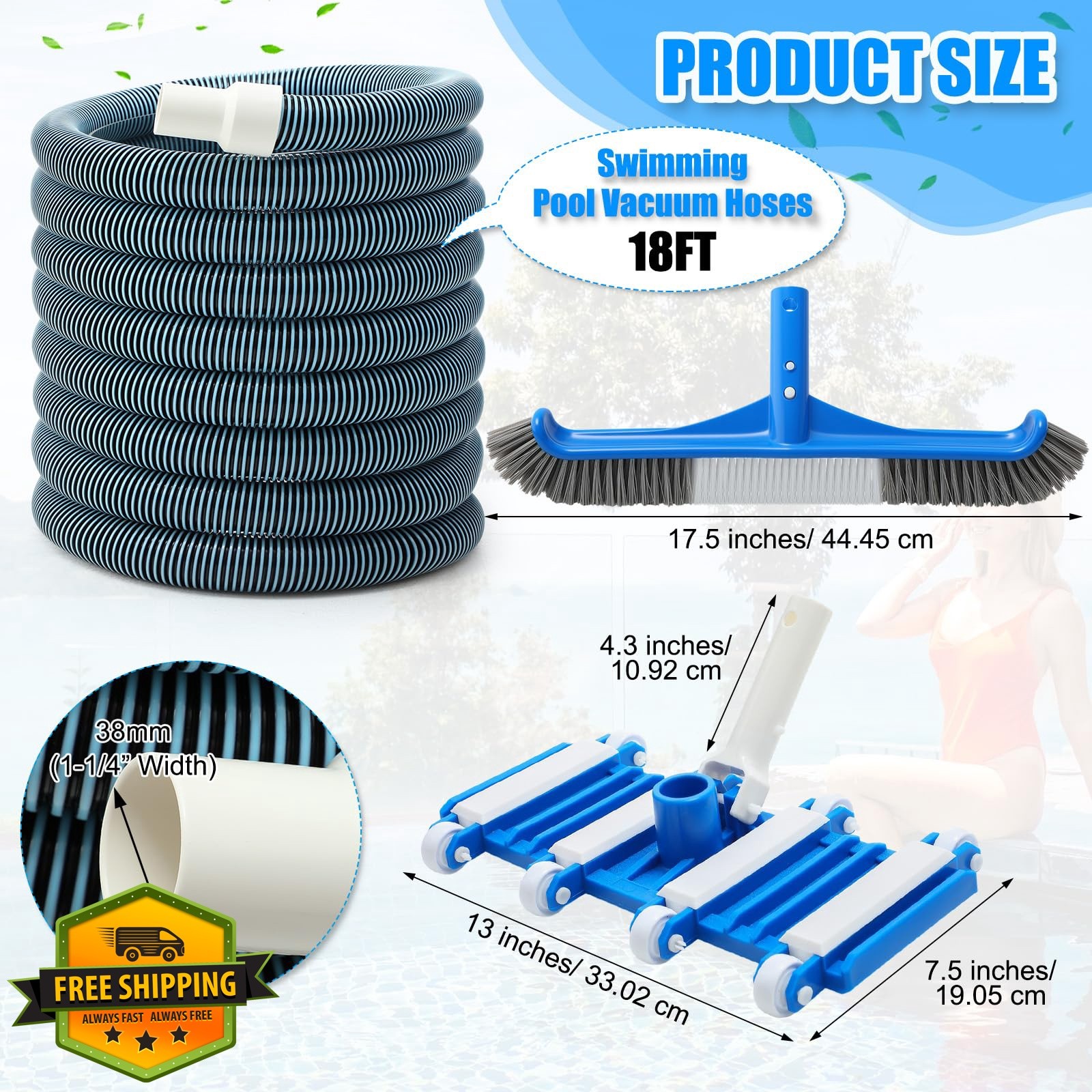 Innconee Pool Cleaning Kit 3 Pcs Wheel