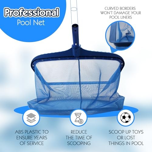 Pool Skimmer Net, Heavy Duty Leaf Rake Cleaning Tool, Fine Mesh Net Bag
