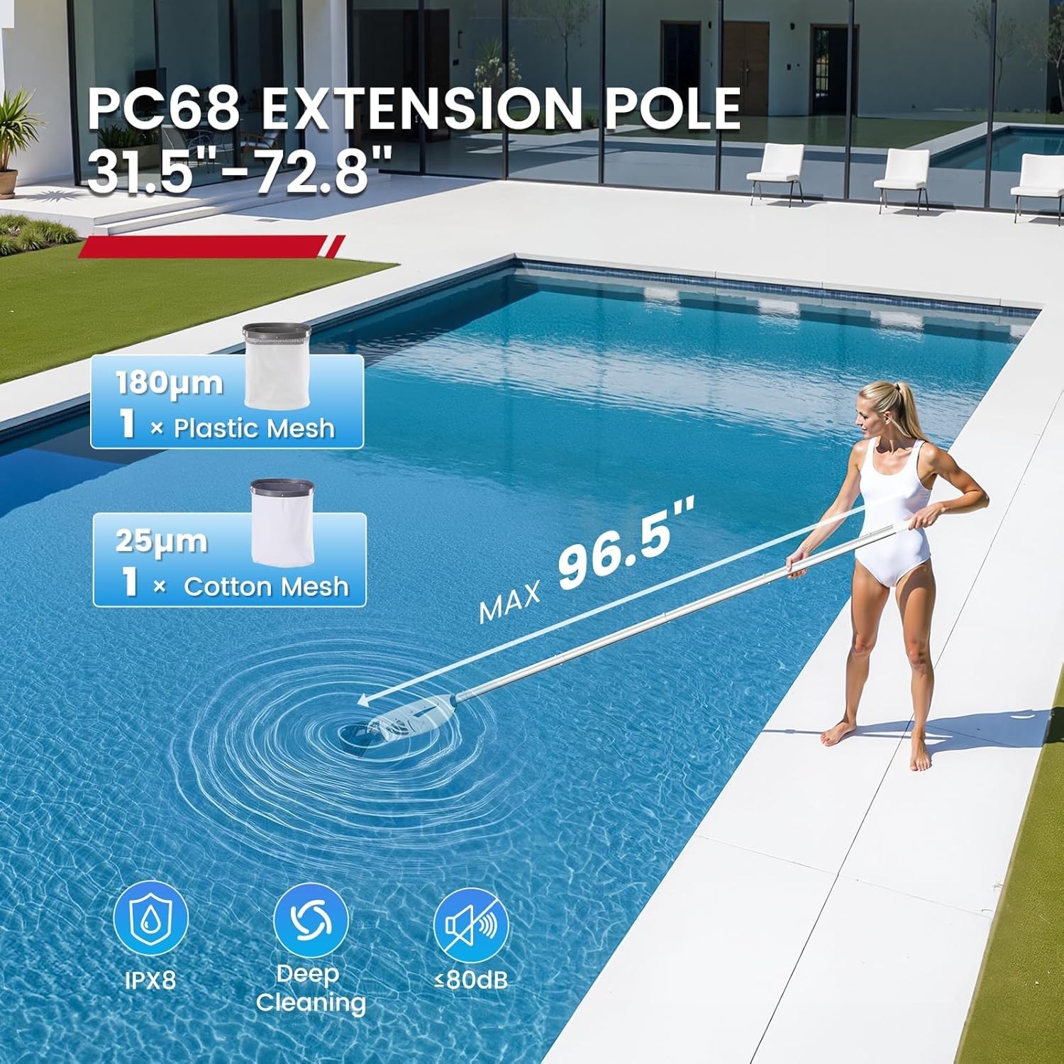 ENHULK PC68 Cordless Pool Vacuum Upgraded 26.5 GPM Beast Level Suction 6