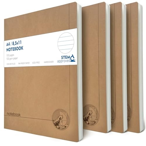A4 Lined Notebook Set – 4 Pack Rulled Paper Journals – 100 Pages – 100gsm – Lay