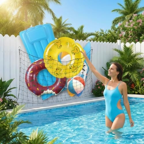 71 x 47 in Large Pool Toy Float Storage Net,Hanging Elastic Mesh Net Organizer
