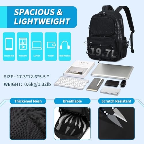 Mesh Backpack, Heavy Duty See Through Backpack Ultra-Lightweight Net Black