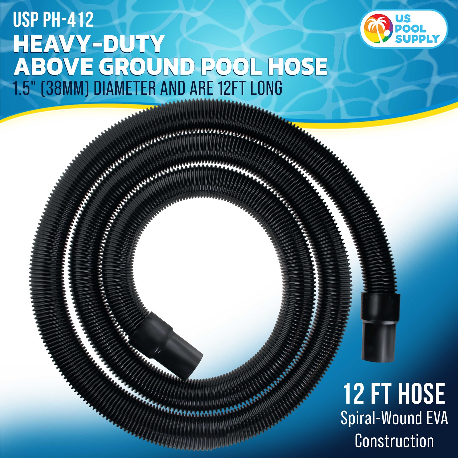 12 Foot Heavy-Duty Above Ground Pool Hose, 1.5&Prime; – Black Filter Connecting Hose