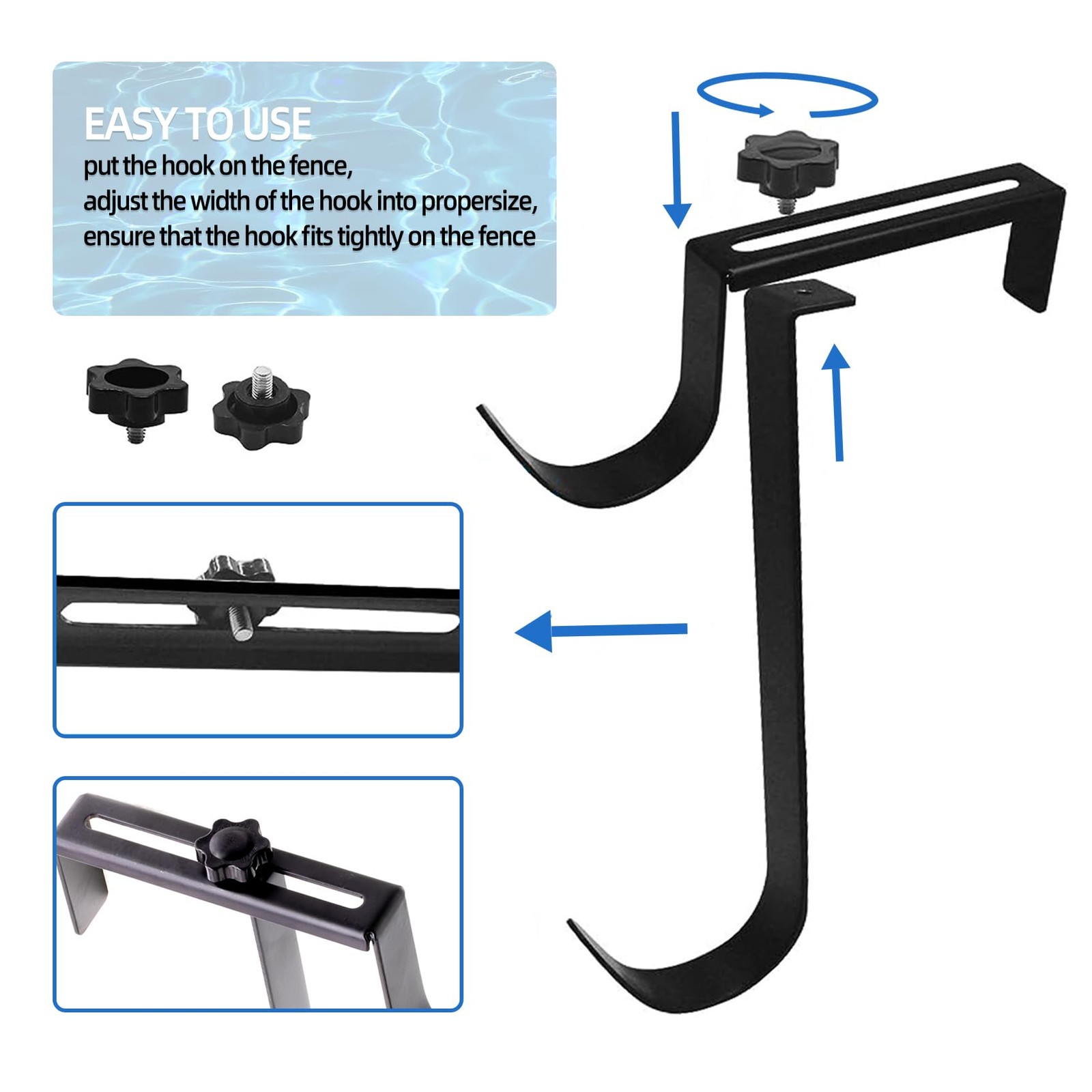 Adjustable Pool Fence Hooks Hanger Metal Pool Pole Holder For Hose Accessories