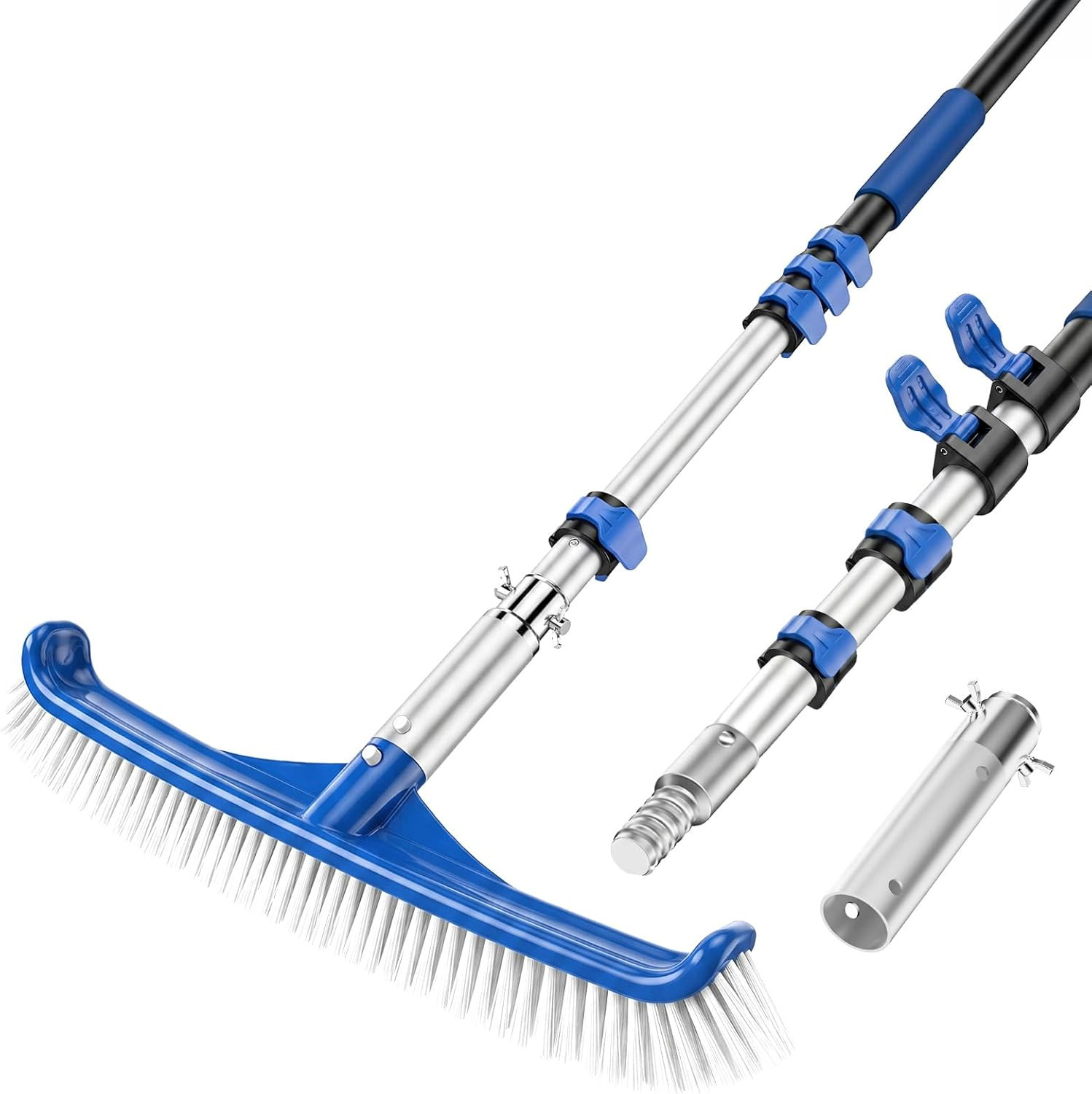 Telescopic Pool Brush with Heavy Duty Aluminum Head, 4-16 Ft Adjustable Pole