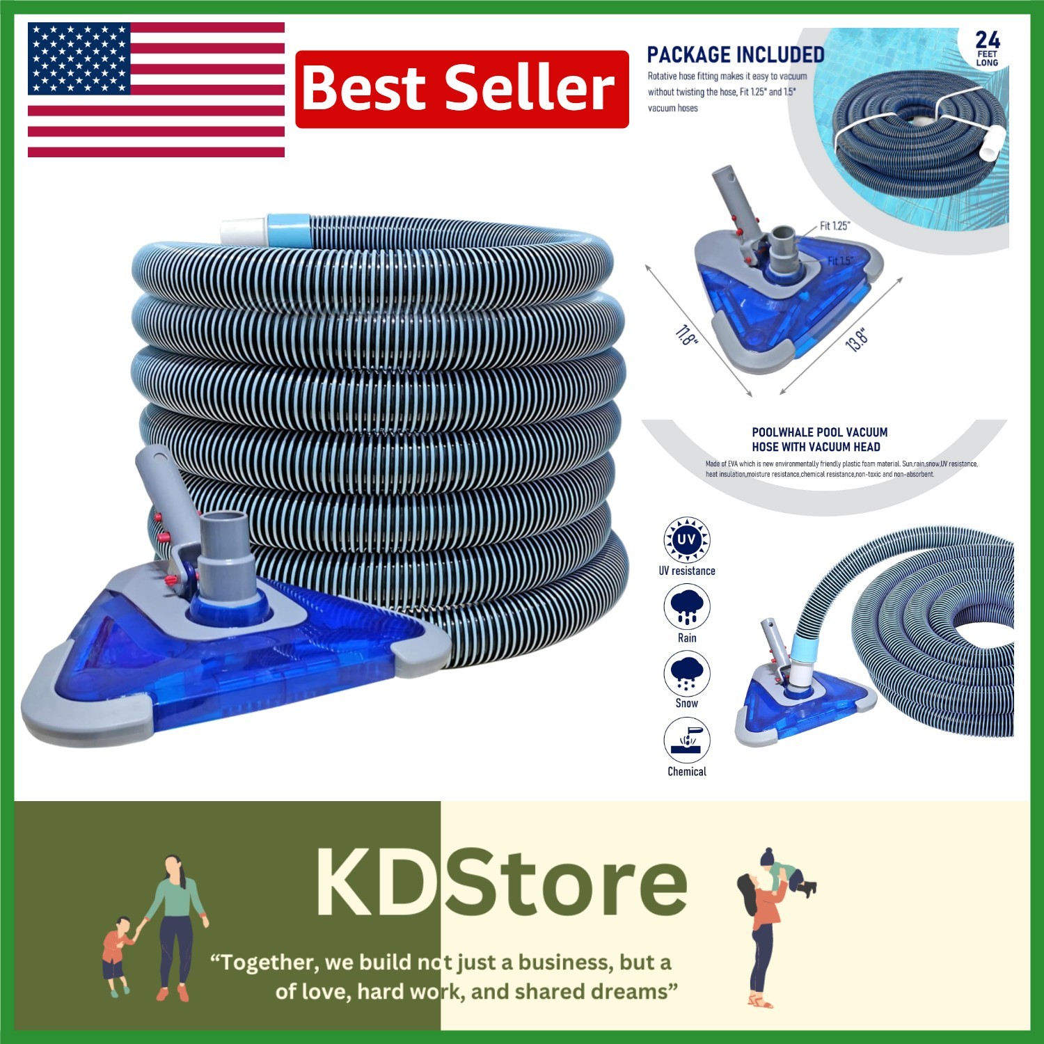 Flex Vacuum Head & 24ft Hose – Perfect for Above Ground & Small Inground Pools