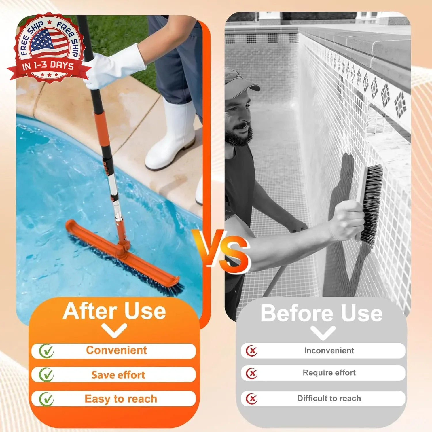 LAANPOLE Pool Brush with Pole, 12FT Heavy Duty Telescopic Pool Pole with 18&Prime; Poo